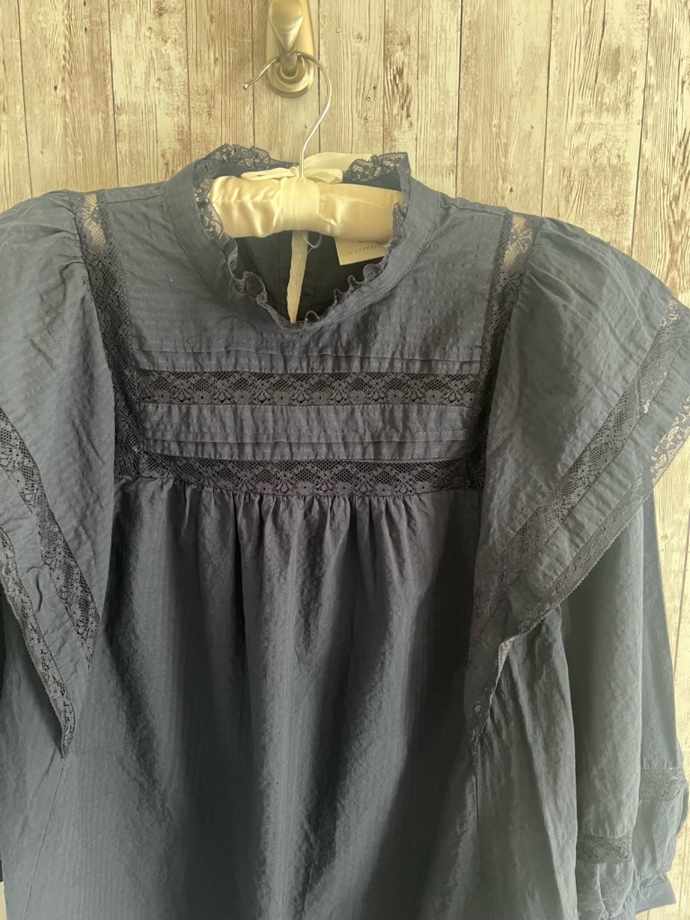 Maeve Fleetwood Navy Tunic Lace Puff Sleeve Mini Dress Cotton New England Size 8 - Picture 4 of 8